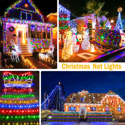 KNONEW Christmas Net Lights 420 LEDs 13ft x 6.6ft Outdoor Mesh Lights Connectable Waterproof 8 Modes & Timer Plug-in Net Fairy Lights for Bushes Garden Party Wedding Holiday,Multicolor