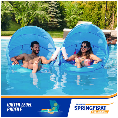 SwimWays Spring Float Premium Recliner Pool Lounge Chair with Adjustable Canopy and Hyper-Flate Valve, Blue