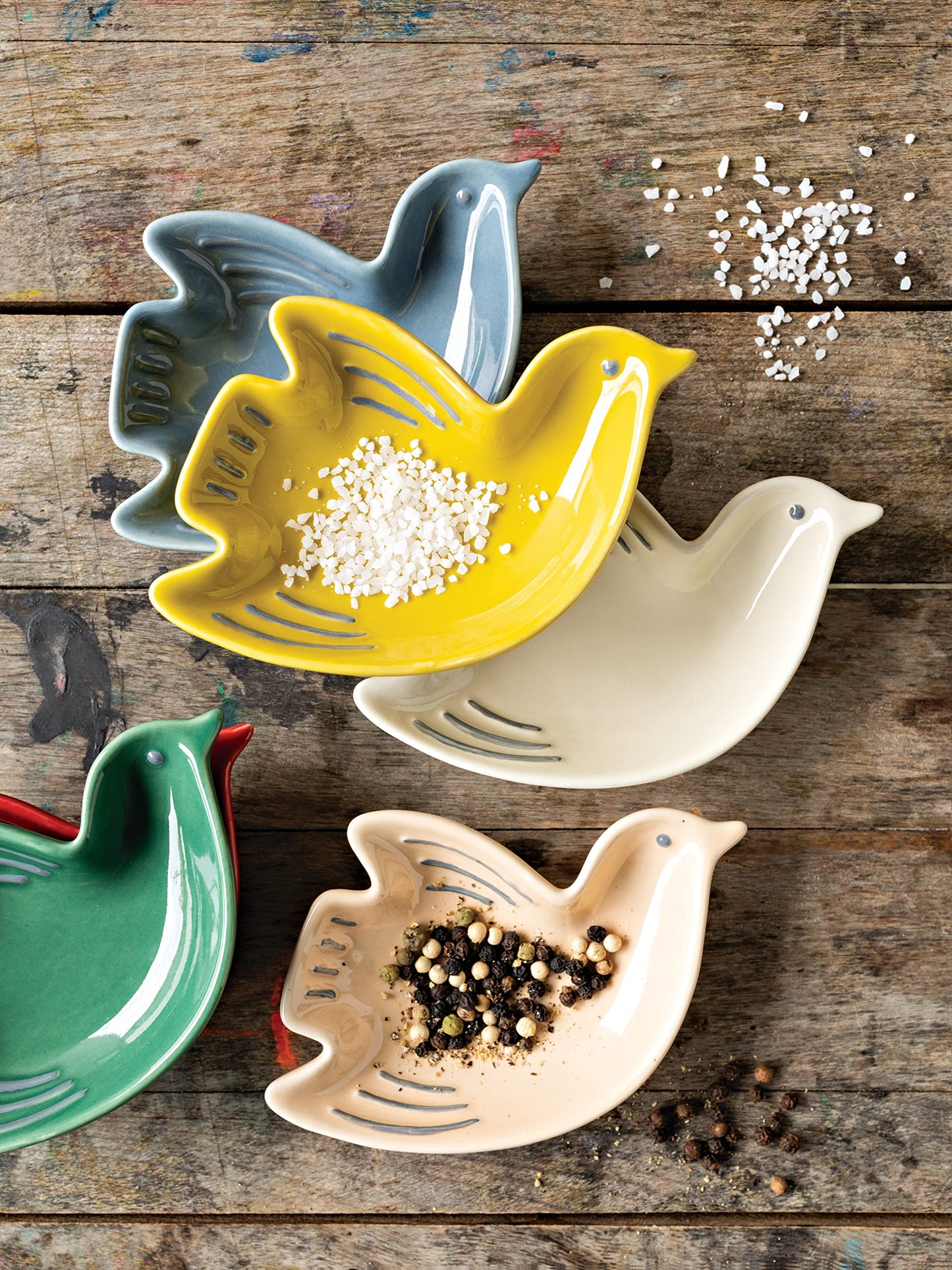 Now Designs Bird Shaped Ceramic Pinch Bowl Set, Soy Sauce Dish, Set of 6