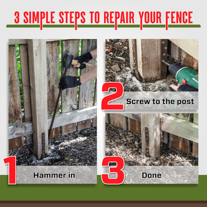 Post Buddy Pack of 4 Easy Fence Post Repair Kit (to Fix 2 Broken Wood Posts), Quick and Simple to Install, Effective, Durable Steel Stakes