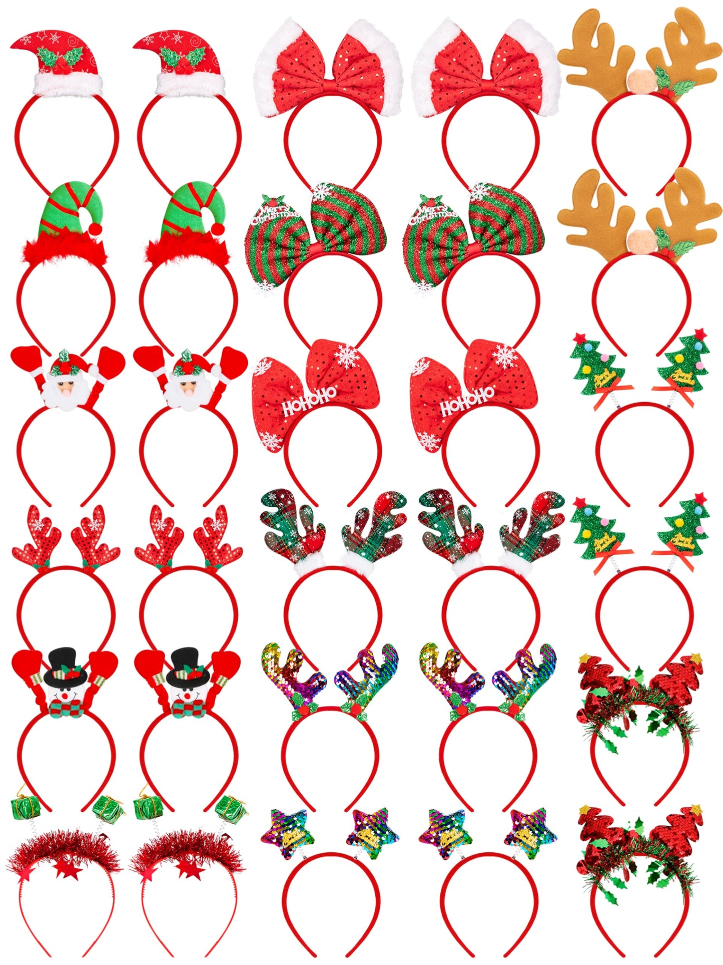 HOVACY 30 PCS Christmas Headbands, 15 Styles Christmas Headwear, Reindeer Antler Headbands, Santa Claus Xmas Tree Headpieces, Party Supplies, Christmas Decor for Womens Adult