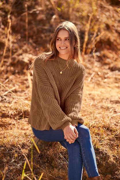 PRETTYGARDEN Women's Fall Oversized Pullover Sweaters Casual Crewneck Long Sleeve Chunky Cable Knit Tops Winter Clothing