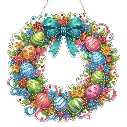 DIY Diamond Art Painting Wreath Kits，Special Shaped Rhinestone Hanging Ornament Diamond Art Window Pendants for Gift Home Garden Wall Hanging Kits,Double Sided (Easter Wreath)