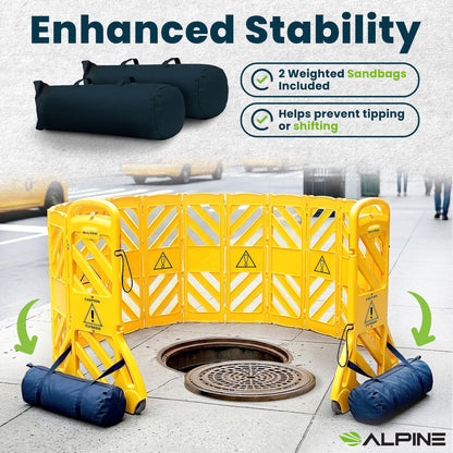 Alpine Commercial Safety Barriers, 13 Foot Expandable Mobile Barricade System - Folding Portable Barrier, Traffic Barricade Fence, Plastic Barricade for Construction, Traffic Control, Driveway Gate
