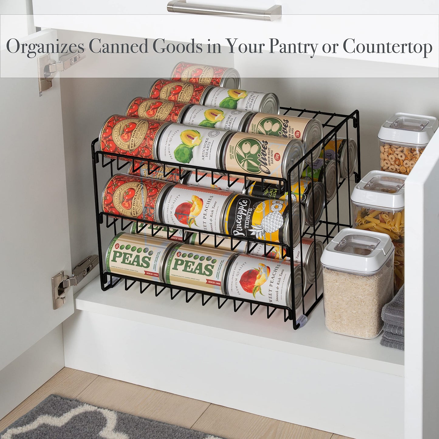 Kitchen Details 3 Tier Can Organizer | Canned Food Storage Rack | Kitchen Cabinet and Pantry Organization | Holds 36 Cans | Space Saving | Chrome