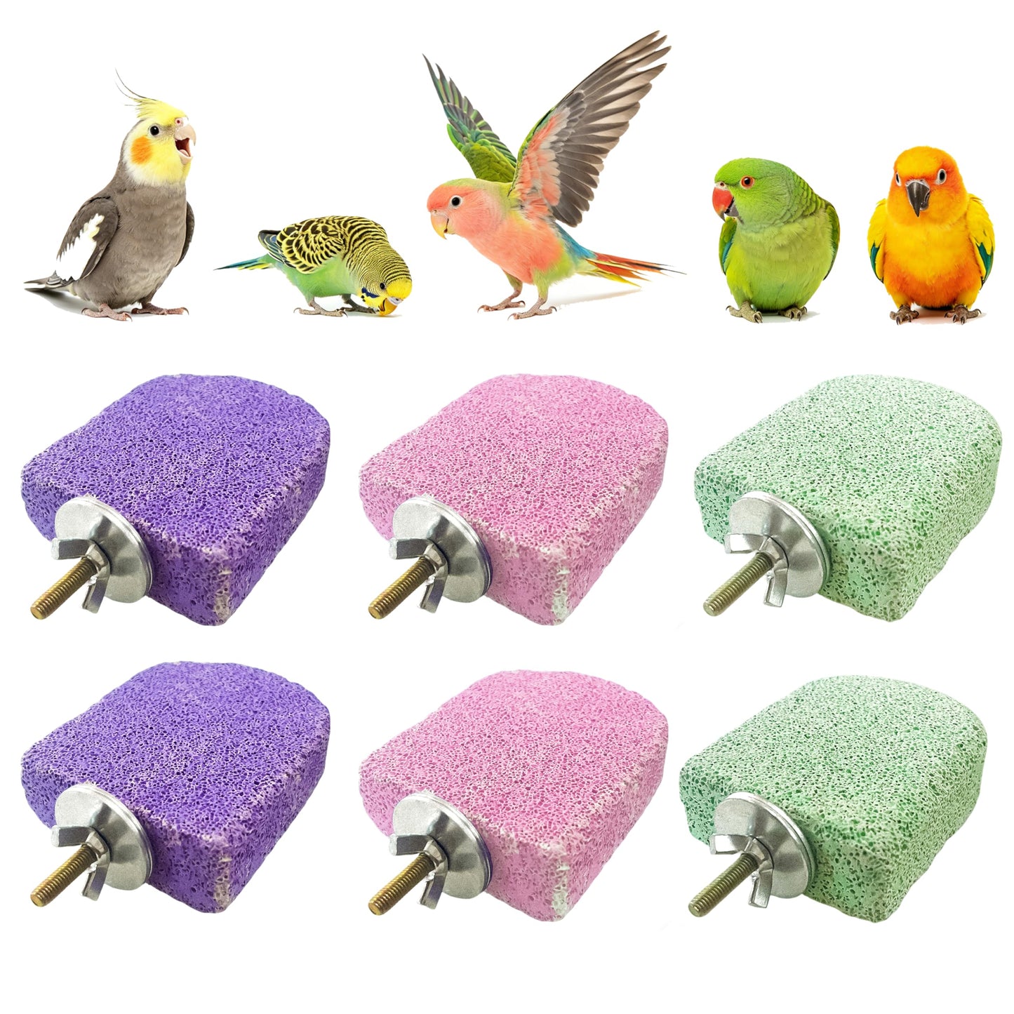 6Pcs Bird Beak Grinding Stone,Rough-Surfaced Grinding Stone,Calcium Mineral Bird Perch,Beak & Claw Trimming Accessory,Natural Chewing Toys for Budgie Cockatiel Conure Lovebird Finch Small Medium Birds