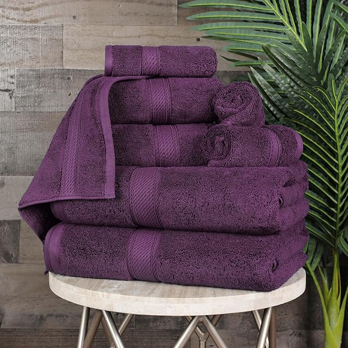 SUPERIOR Egyptian Cotton Pile 8 Piece Towel Set, Includes 2 Bath, 2 Hand