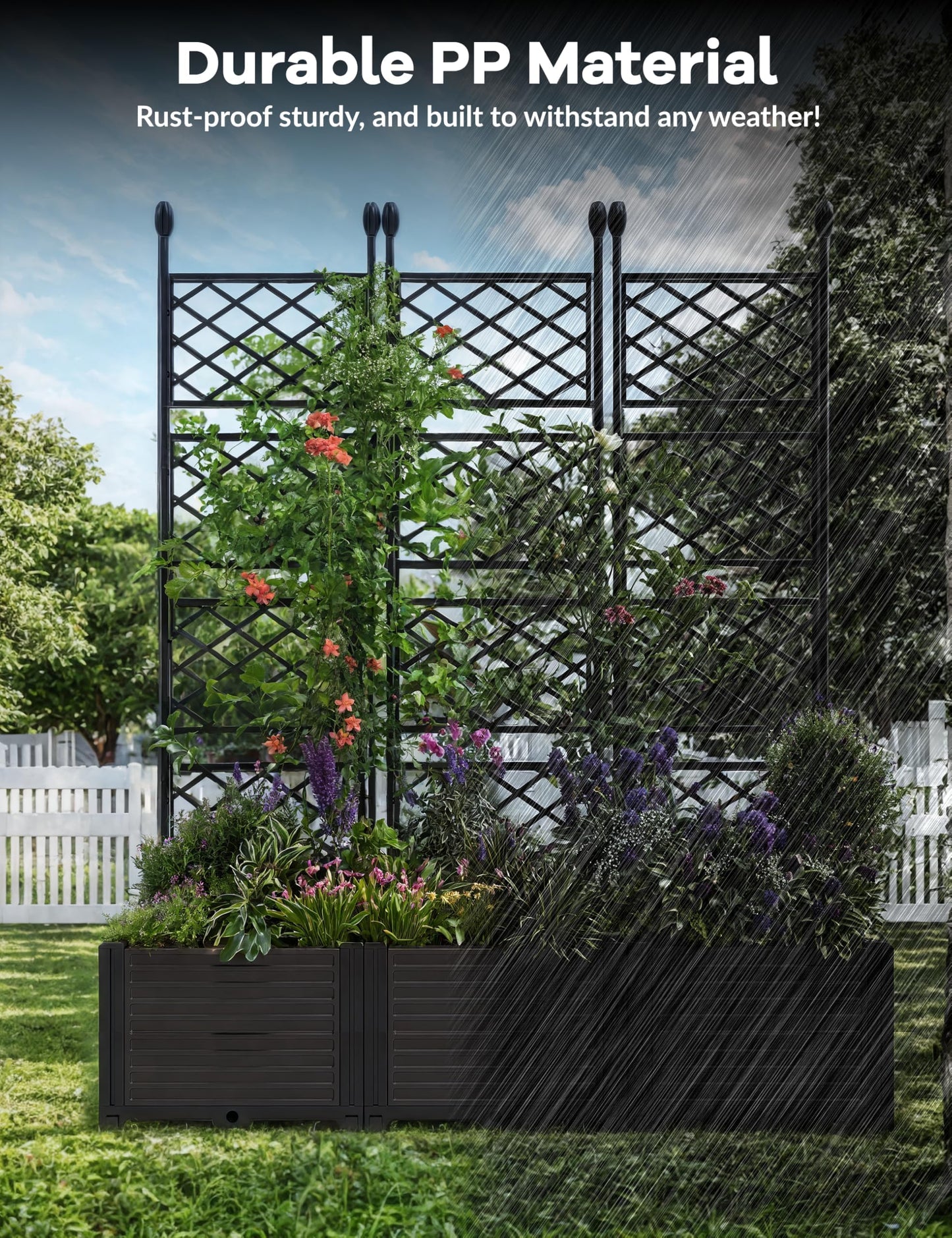 3 PCS Raised Garden Bed with Trellis & Privacy Screen, 50" w x 63" Tall Vertical Garden Planter Box for Climbing Plants - Sturdy Lightweight Outdoor Planter for Vegetables, Flowers on Patio, Balcony