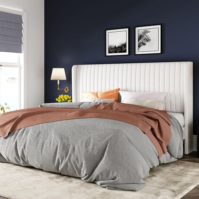 Allewie King Size Velvet Bed Frame/Vertical Channel Tufted Wingback