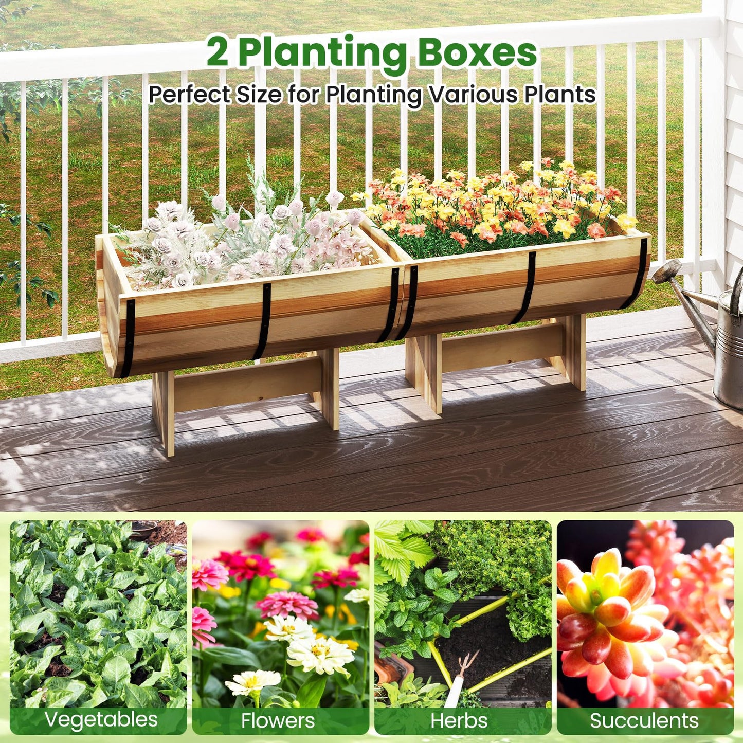 Giantex Half Barrel Raised Garden Bed, Acacia Wood Planter Box for Flower Vegetable Fruit, Outdoor Indoor Plant Pot with Legs for Garden Decoration,18"x12"x11.5"