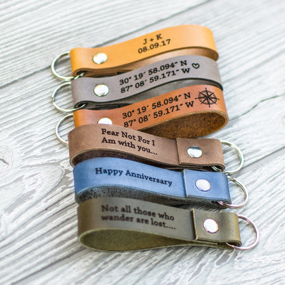 Personalized Leather Keychain, Handmade in the USA, Gift for Anniversary, Christmas, and more