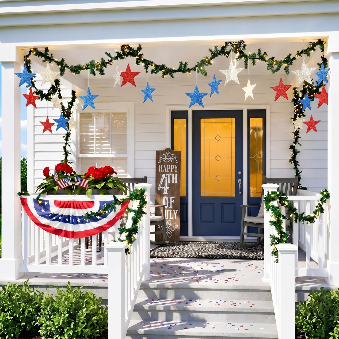 Gejoy 80 Pieces Red White Blue Glitter Stars Cutouts Patriotic 6 Inch Paper Star Decorations for 4th of July Independence Day Bulletin Board Classroom Decorations, Memorial Veterans Day Party Supplies