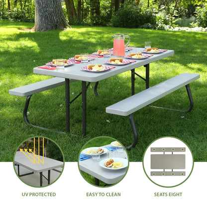 LIFETIME 6‑Foot Folding Picnic Table, Outdoor Portable Bench Seating for 8, UV‑Protected HDPE, Powder‑Coated Steel Frame, Stain‑Resistant, Folds Flat for Storage
