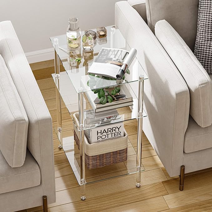 Tempered Glass Side Tables Set of 2 Acrylic End Table