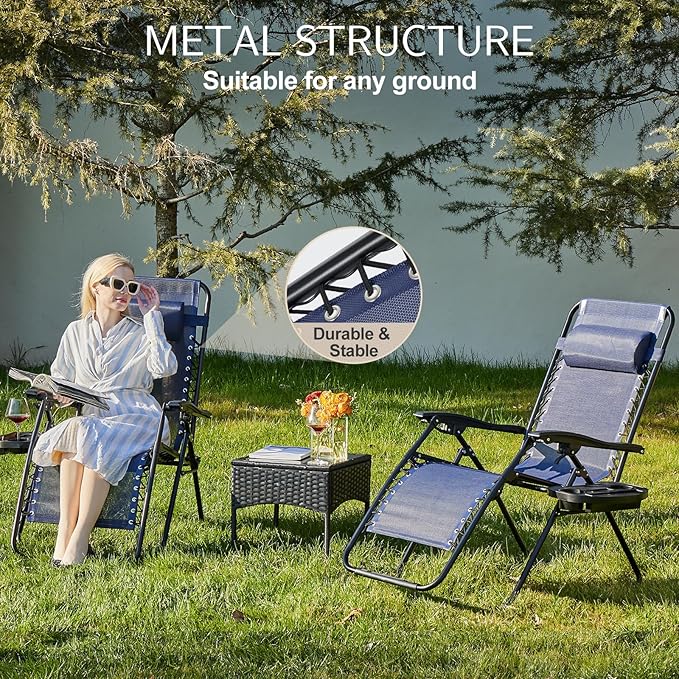 Sweetcrispy Zero Gravity Chairs Set of 2, Outdoor Folding Reclining Lounge Chair