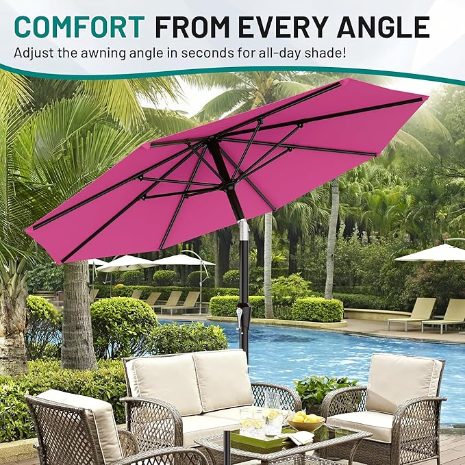 AreShark 9 FT Patio Umbrella for Outdoor, Outdoor Table Umbrella with Push Button Tilt and Crank, Outdoor Patio Umbrellas with 8 Sturdy Ribs for Market, Garden, Pool (Rose Pink)