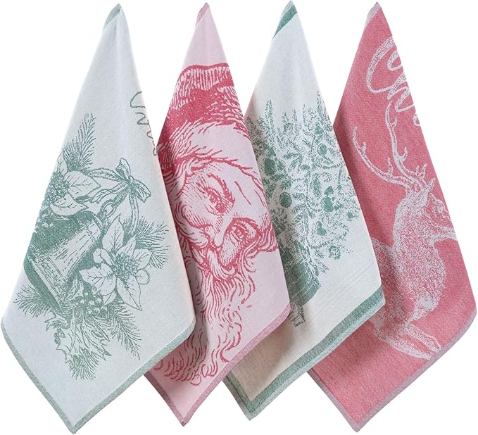 sea me at home Christmas Tea Towel Set of 4-100% Cotton Jacquard Kitchen Towels