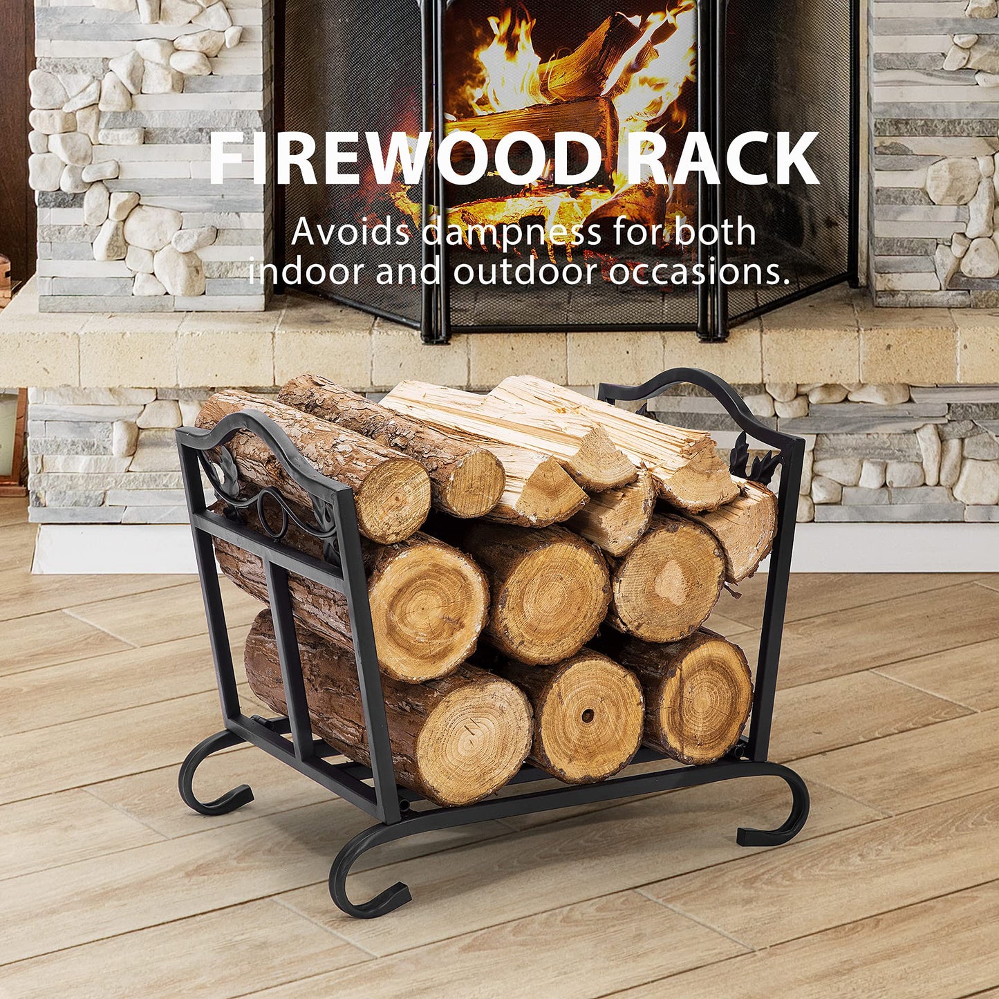 VIVOHOME 21.5 Inches Folding Heavy Duty Firewood Storage Log Rack with 4ft Heavy Duty Indoor Outdoor Firewood Storage Log Rack and Cover Combo Set
