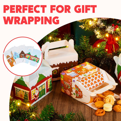 JOYIN 24 PCS 3D Christmas House Cardboard Treat Boxes for Holiday Xmas Goody Gift, Goodie Paper Boxes, School Classroom Party Favor Supplies, 4 Designs Candy Treat Cardboard Cookie Boxes