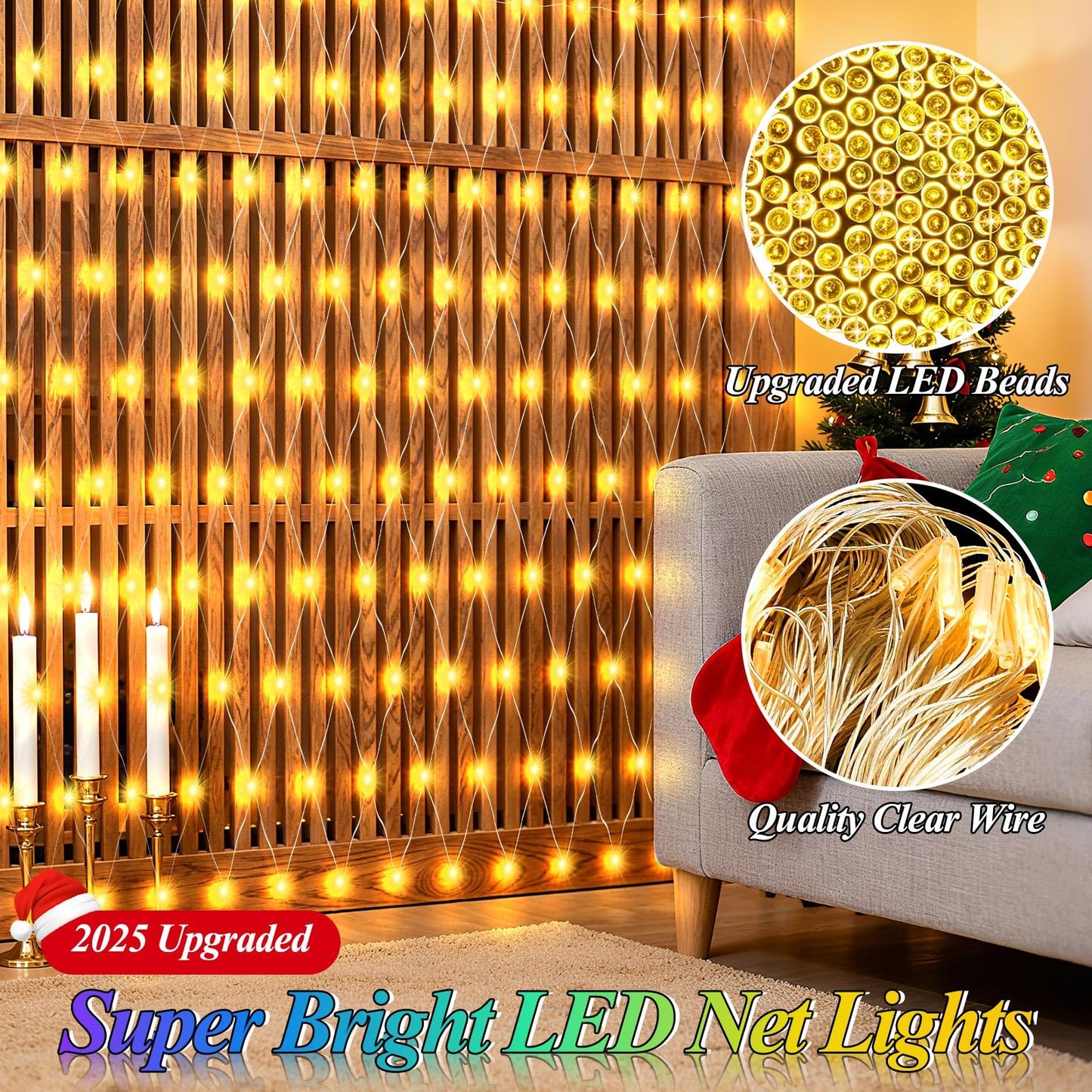 6.6ft x 6.6ft Christmas Net Lights, 160LED Gazebo Mesh Lights Outdoor 8 Modes Timer, Waterproof Connectable String Lights Clear Wire for Bushes Patio Pergolas Garden Holiday Party - Warm White