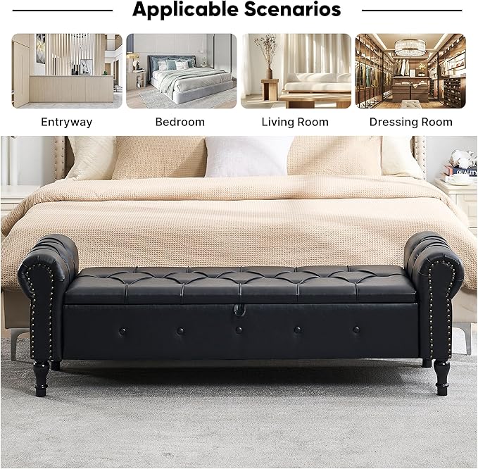 67" Storage Bench for Bedroom, End of King Size Benches