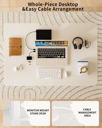 BIZUM 35.4" Small Electric Standing Desk Height Adjustable, Whole Piece Stand Up Computer Desk Work Study Writing Gaming Desks for Home Office White