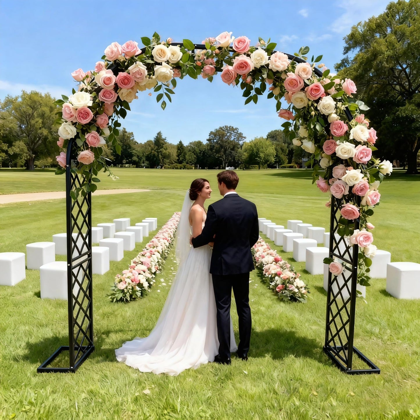 CDIWULDN Black Heavy Duty Metal Garden Arch Trellis 90.5" W x 94.5" H for Climbing Plants, Decorative Archway Wedding Arch Frame for Patio, Backyard, Patio, Lawn, Pathway