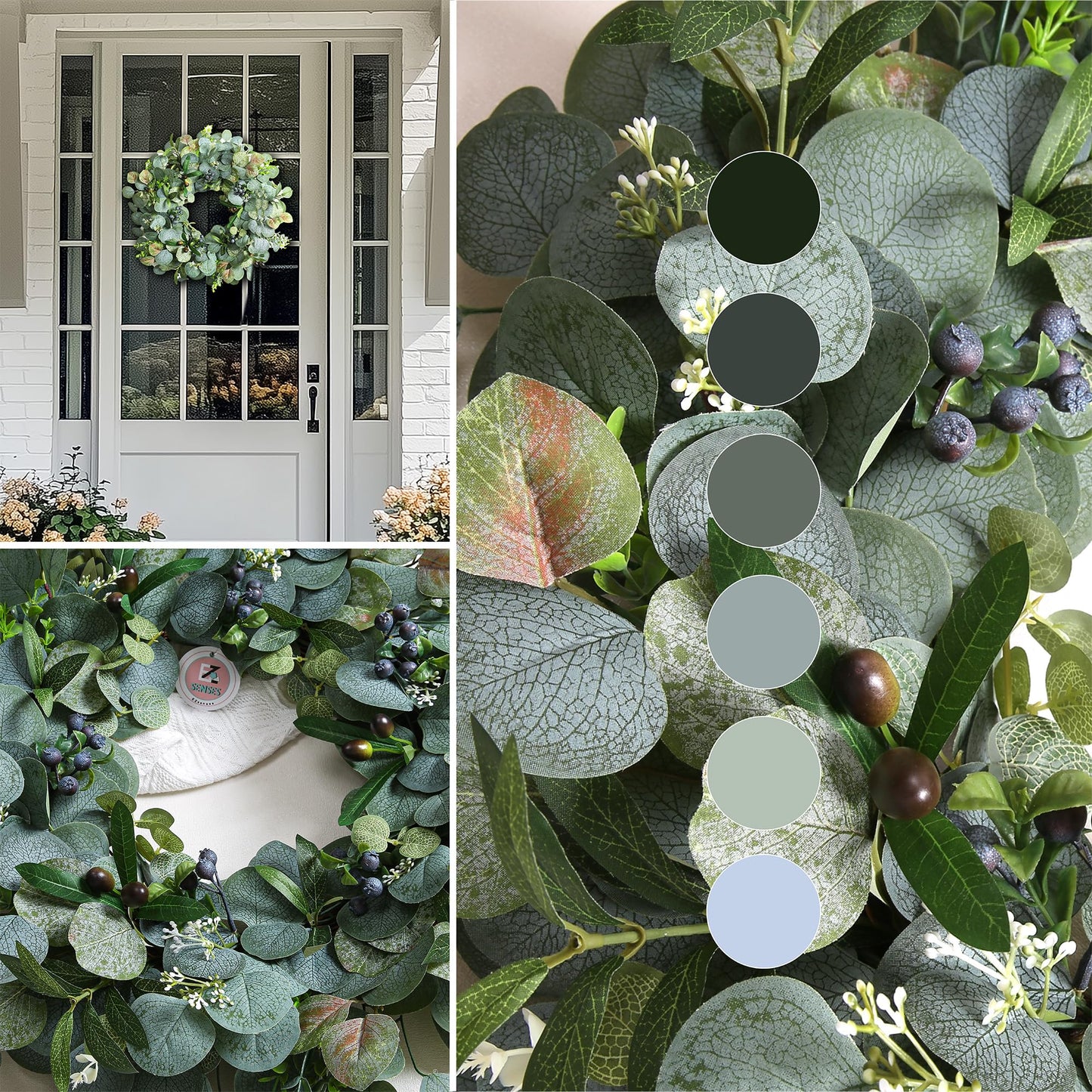 24 Inch Eucalyptus Wreath for Front Door – Green Spring Summer Wreath with Olive Leaves & Berries – Handmade Year-Round Door Decor by EZsenses
