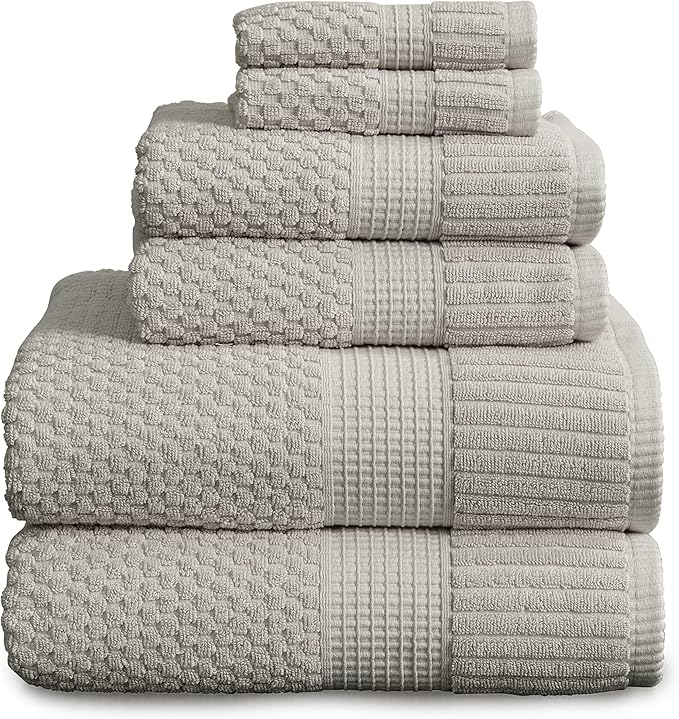 NY Loft 100% Cotton 6 Piece Bath Towel Set | Grey Towels | Oeko-TEX® Standard