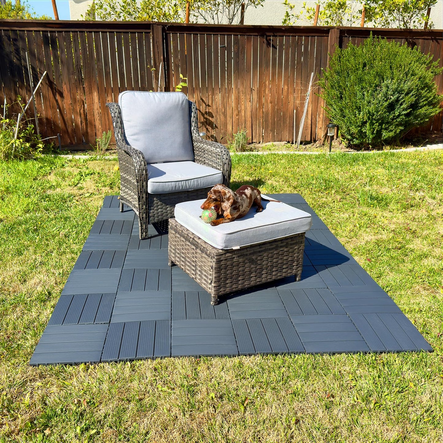 60 Pack Plastic Interlocking Deck Tiles, 60 sq. ft Patio Deck Tile, 12"x12" Indoor Outdoor Non-Slip and Waterproof Patio Floor Decking Tiles for Garden Yard Walkway Balcony Porch Poolside, Dark Gray