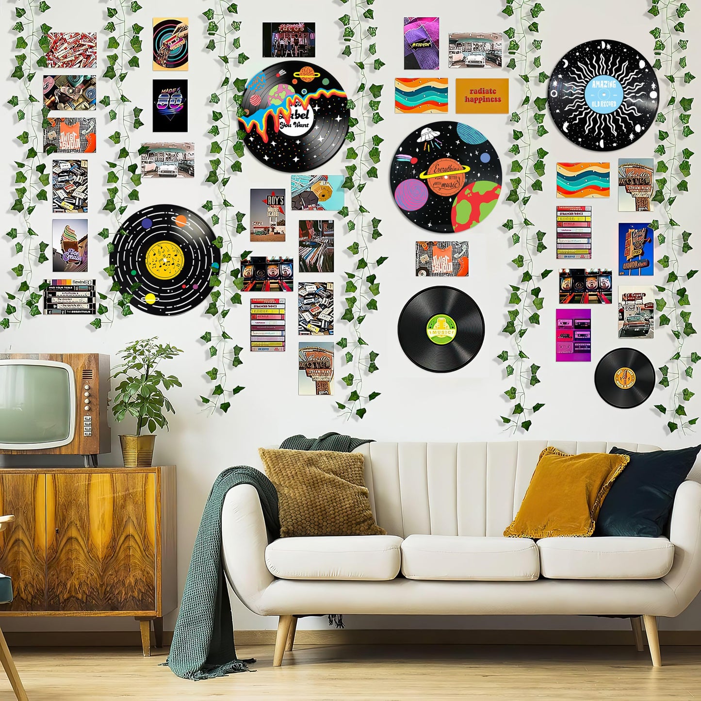 HK Studio Hippie Decor, Posters for Room Aesthetic - Record Decor, Music Themed Party Decorations, 4pcs 12"