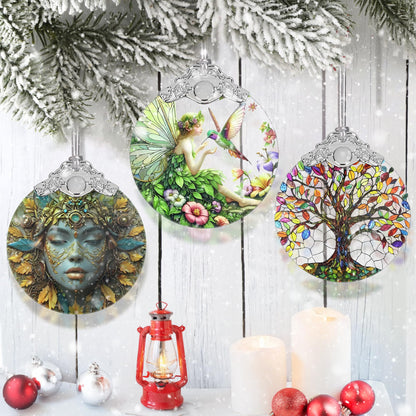 Jocidea Fairy & Hummingbird Christmas Ornament - Stained Glass Hanging Decor - Tree Decoration - Gifts for Women, Her, Mom