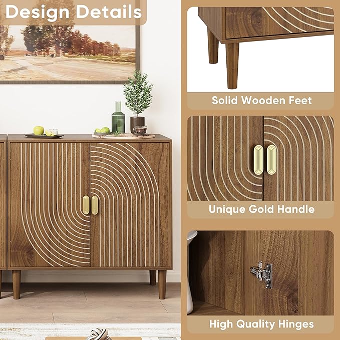 Smuxee Walnut Sideboard Cabinet, Freestanding Buffet Cabinet