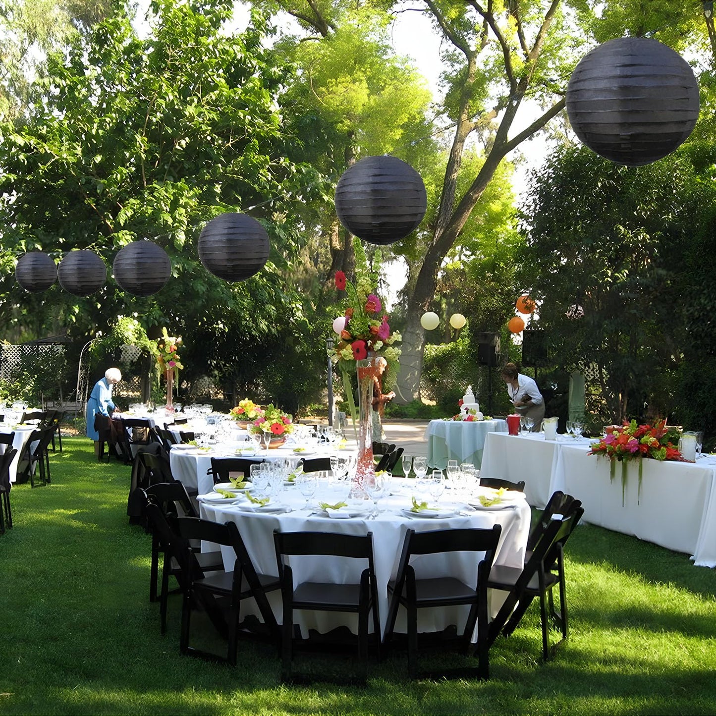 20Pcs Black Paper Lanterns for Parties, 6” 8” 10” 12” Chinese Asian Hanging Round Paper Lanterns for Birthday Wedding Halloween Christmas Home Decor Party Decor