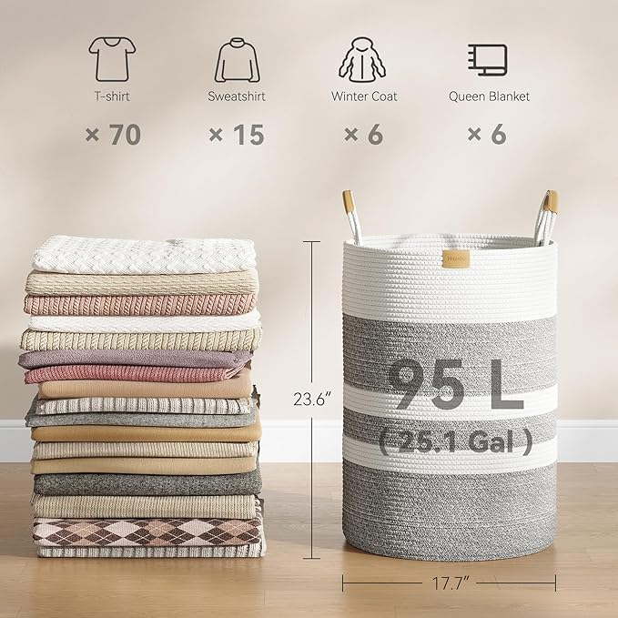95L Striped Laundry Hamper