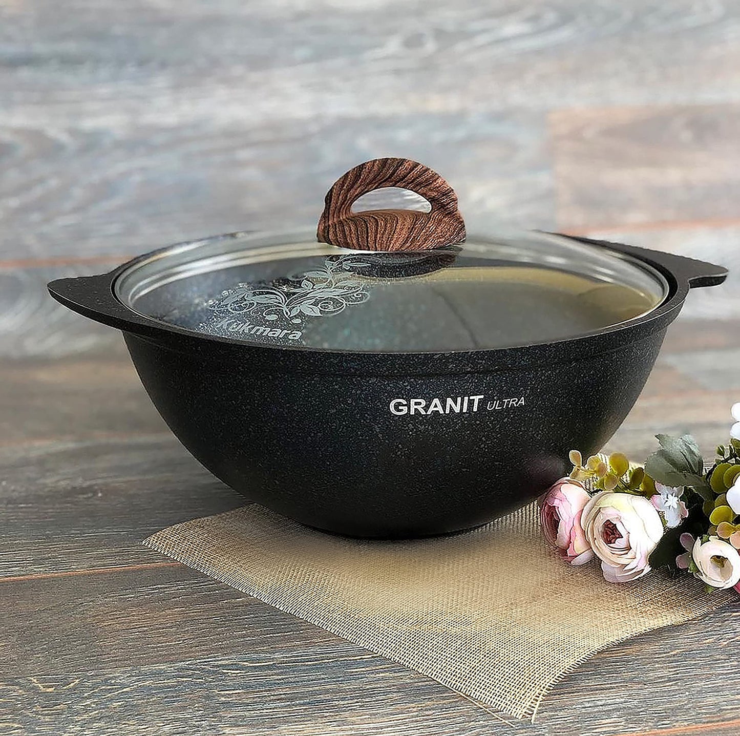 TM KUKMARA Aluminum Wok Kazan Cooking Pot with Lid inchGranit ultra inch 4.8-qt. (4.5 L) Camping Cookware Kitchen Pot