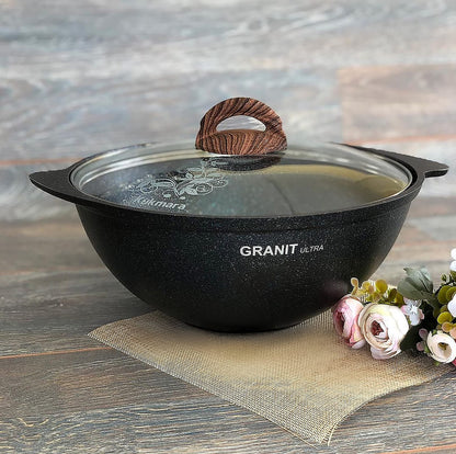 TM KUKMARA Aluminum Wok Kazan Cooking Pot with Lid inchGranit ultra inch 4.8-qt. (4.5 L) Camping Cookware Kitchen Pot