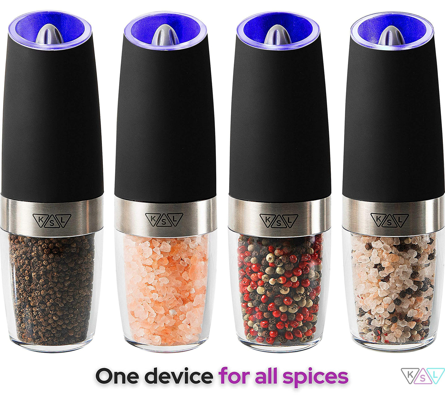 KSL Gravity Electric Salt and Pepper Grinder Set - Christmas Gift - Adjustable Motorized Electrical Powered Auto Shakers-Automatic Power Mill-Automated Battery Electronic Crusher