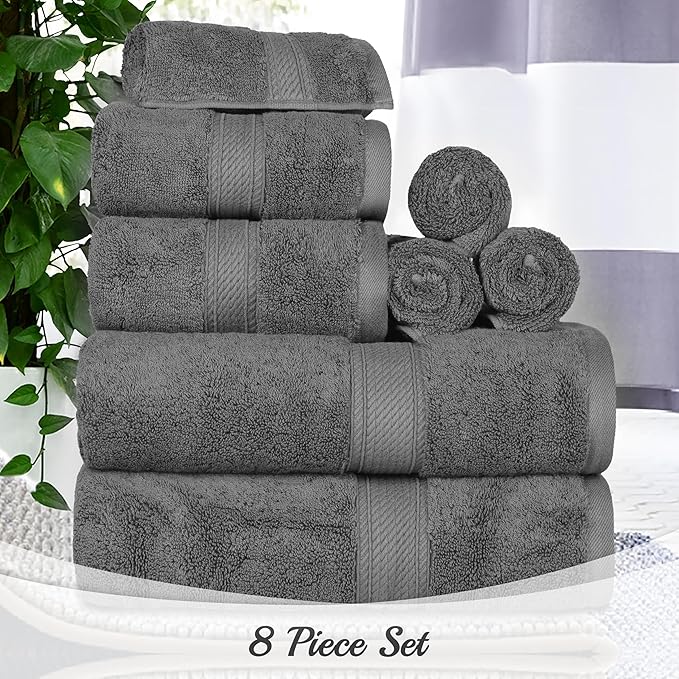 SUPERIOR Egyptian Cotton Pile 8 Piece Towel Set, Includes 2 Bath, 2 Hand