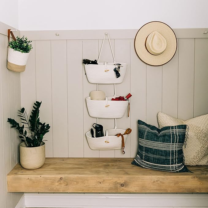 OrganiHaus White 3-Tier Wall Hanging Baskets