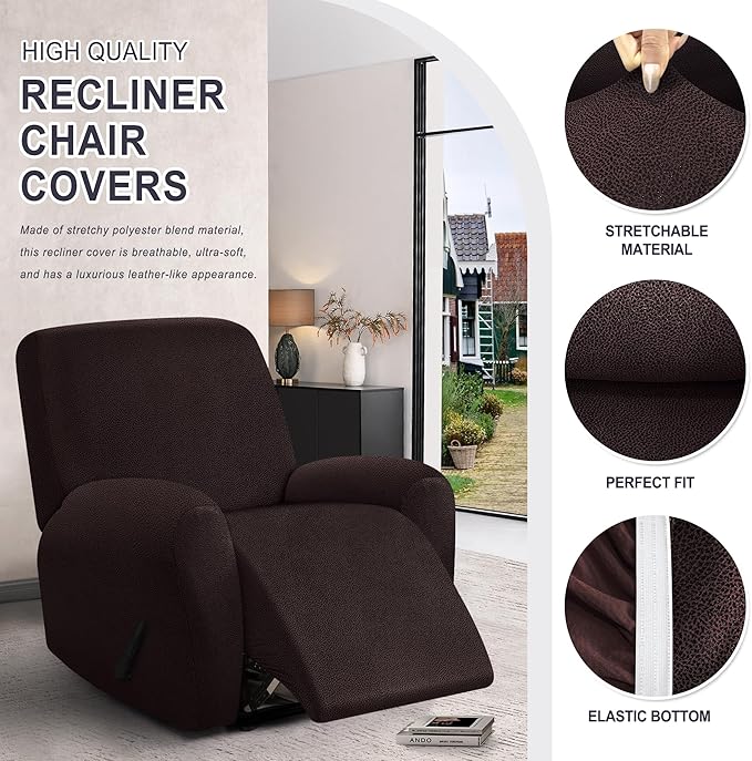 ANARACHON Leather Look Recliner Chair Covers, 4-Pieces Stretch Recliner Cover