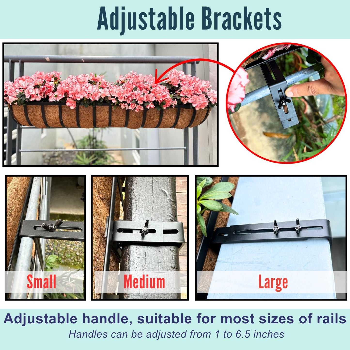 LaLaGreen Railing Planters Box (36", 2 Pack) Black Metal Rectangular Window Flower Box with Coco Liner, Extra Large Wall Hanging Planter for Outdoor Plants Deck Rail Fence Bracket Balcony Porch Garden