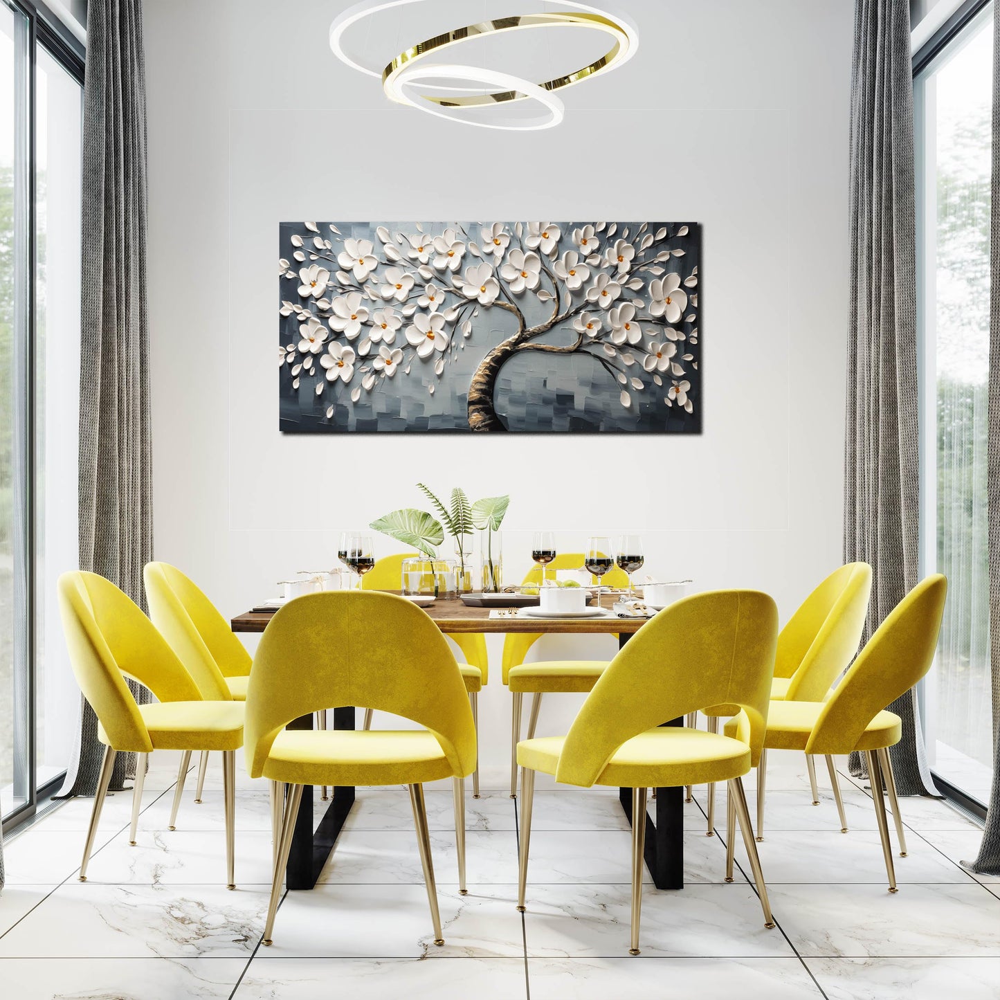 Canvas Wall Art for Living Room White Flowers Tree of Life Picture Print Paintings Large Framed Bedroom Wall Decor Artwork Modern Gallery Plant Wall Decorations Size 24x48 inch Ready to Hang