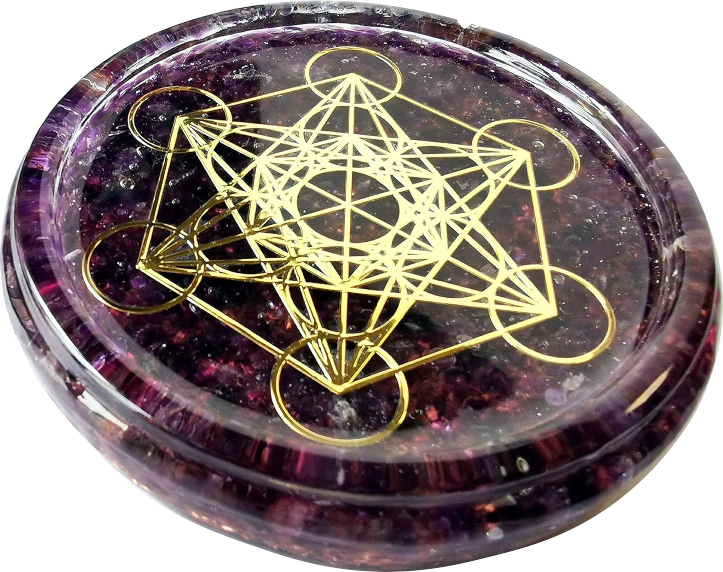 ZZYBIA LARGE 4" Amethyst Crystals Metatron's Cube Merkaba Coaster Water Charging Plate Energy Dome