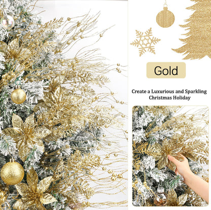 N&T NIETING 18Pack Christmas Tree Decorations Picks and Sprays, Artificial Flowers Glitter Berry Stems Twigs Branches Ornaments for Xmas Tree Vase Filler Holiday Wedding Party Home Decor (Gold)