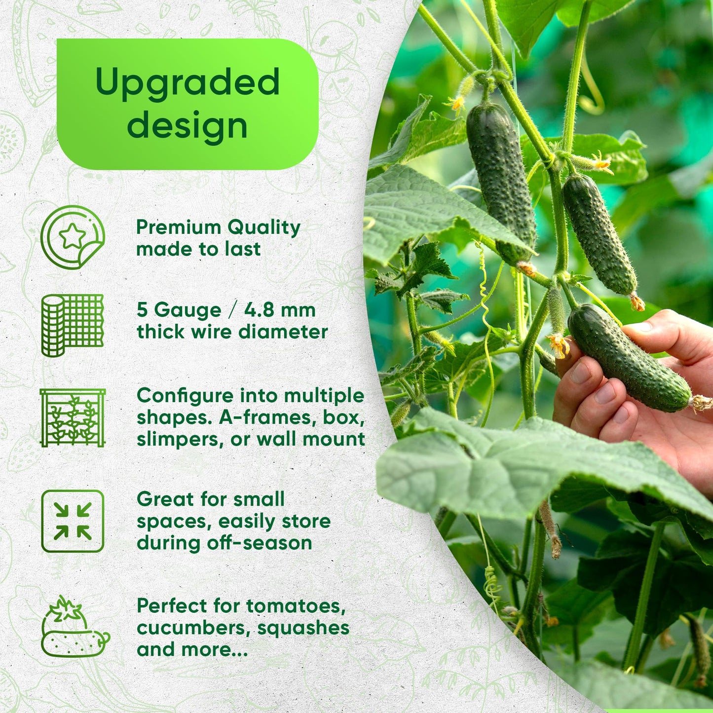 GOLETIO Cucumber Trellis for Raised Bed - 35" x 55" Garden Trellis for Climbing Plants Outdoor - A Frame Trellis for Climbing Vegetables with Plant Support Clips and Gloves