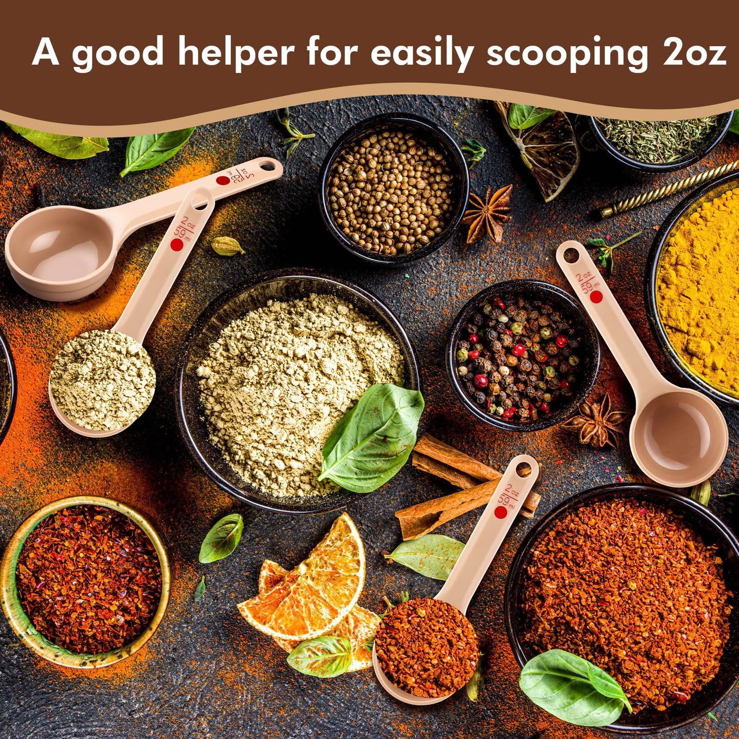 Teenyyou 20 Pcs Foodservice Products Measure Spoon with Short Handle 2 Ounces Measuring Scoop Food Grade Solid Portion Control Spoon for Oatmeal Creatine Coffee Grains Spices Powders