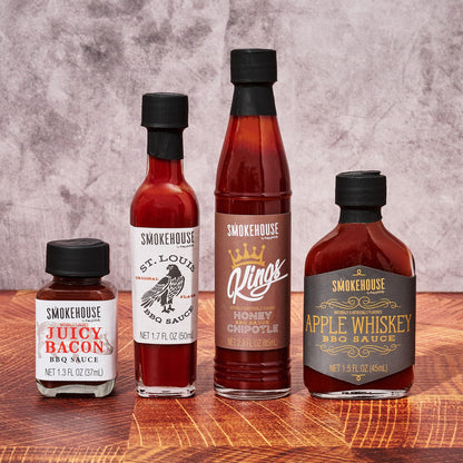 Smokehouse by Thoughtfully, Ultimate BBQ Sampler Set, Vegan and Vegetarian, Includes a Variety of Flavorful USA Made BBQ Sauces, Rubs, and Salts for Smoking and Grilling in Sample Size Glass Bottles