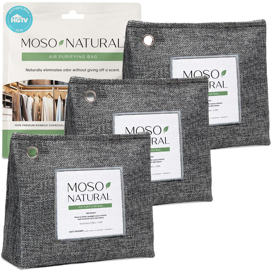 Moso Natural Air Purifying Bag 300g (3 Pack). A Scent Free Odour Eliminator for Closets, Bathrooms, Laundry and Pet Areas. Premium Moso Bamboo Charcoal