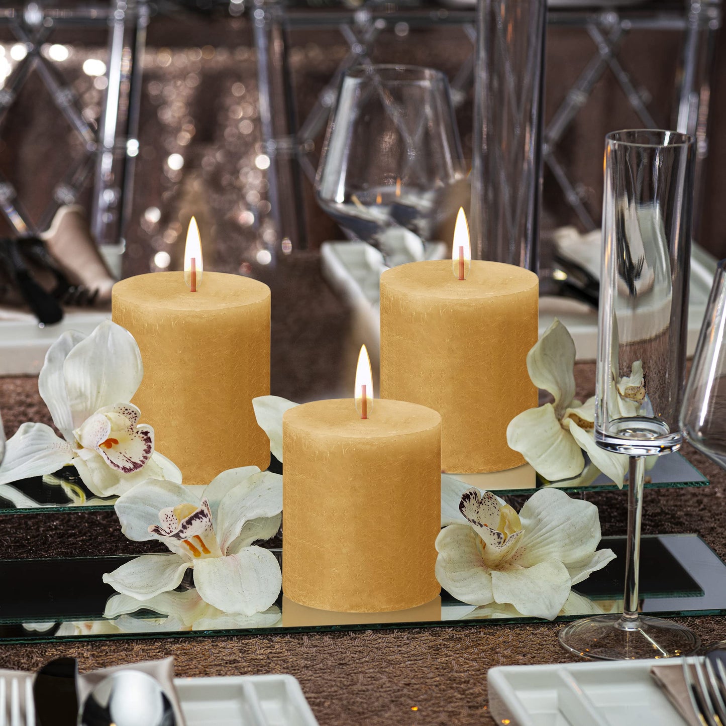 BOLSIUS 4 Pack Yellow Rustic Pillar Candles - 2.75 X 3.25 Inches - Premium European Quality - Includes Natural Plant-Based Wax - Unscented Dripless Smokeless 35 Hour Party and Wedding Candles